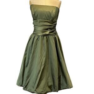 Vintage Y2K Davids Bridal Strapless Dress 14 Bubble Hem Tafetta Olive USA Prom